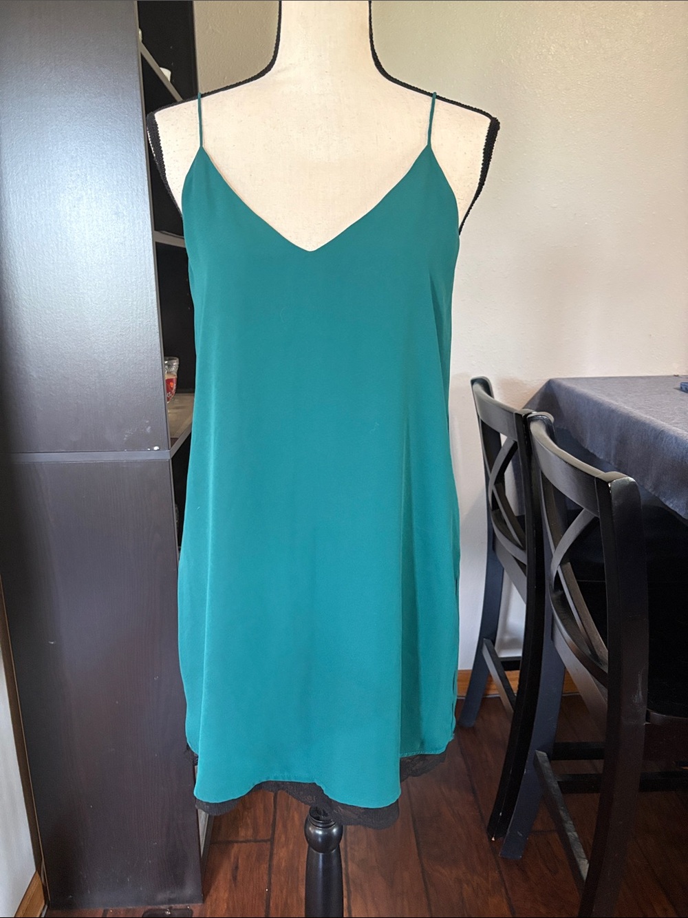 Women’s Forever 21 Sz Small Green Black Lace Trimmed Slip Dress